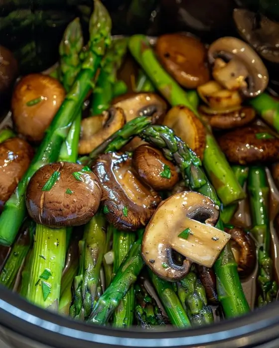 butter garlic asparagus and mushrooms